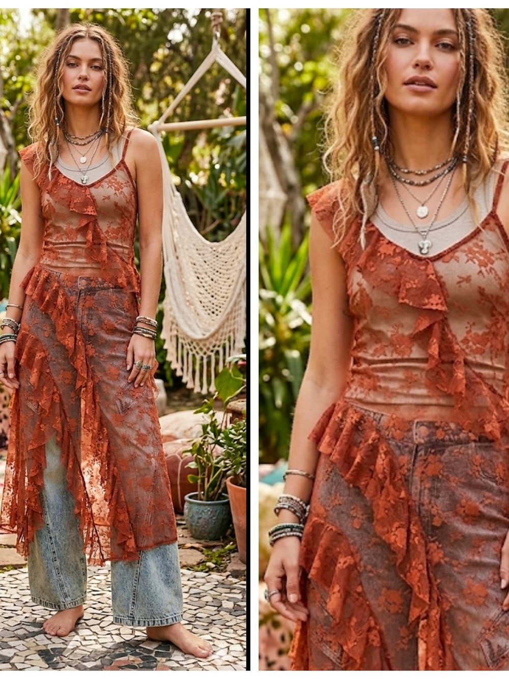 Layered Cooper Lace Maxi Slip Dress Top